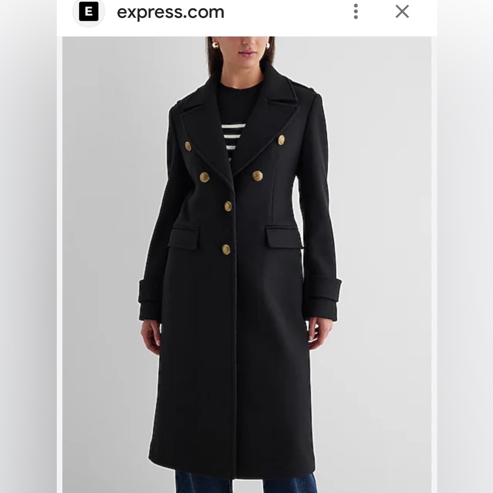 Express black wool blend military Trench winter coat.  NWOT - Picture 9 of 11